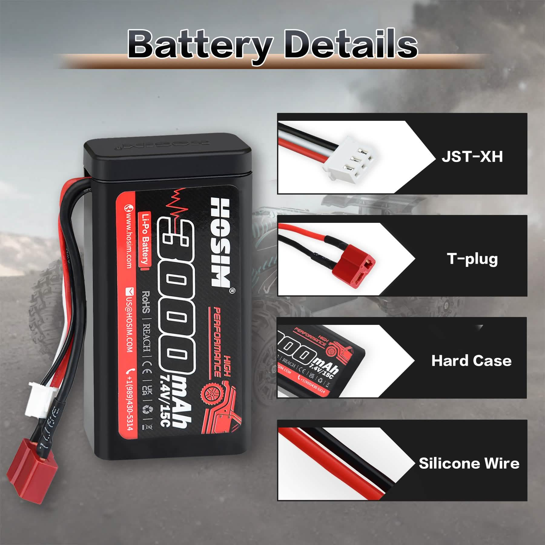 RC Car Battery 7.4V 15C 3000mAh Lipo Battery 2PCS with Charger & Bag & Starp