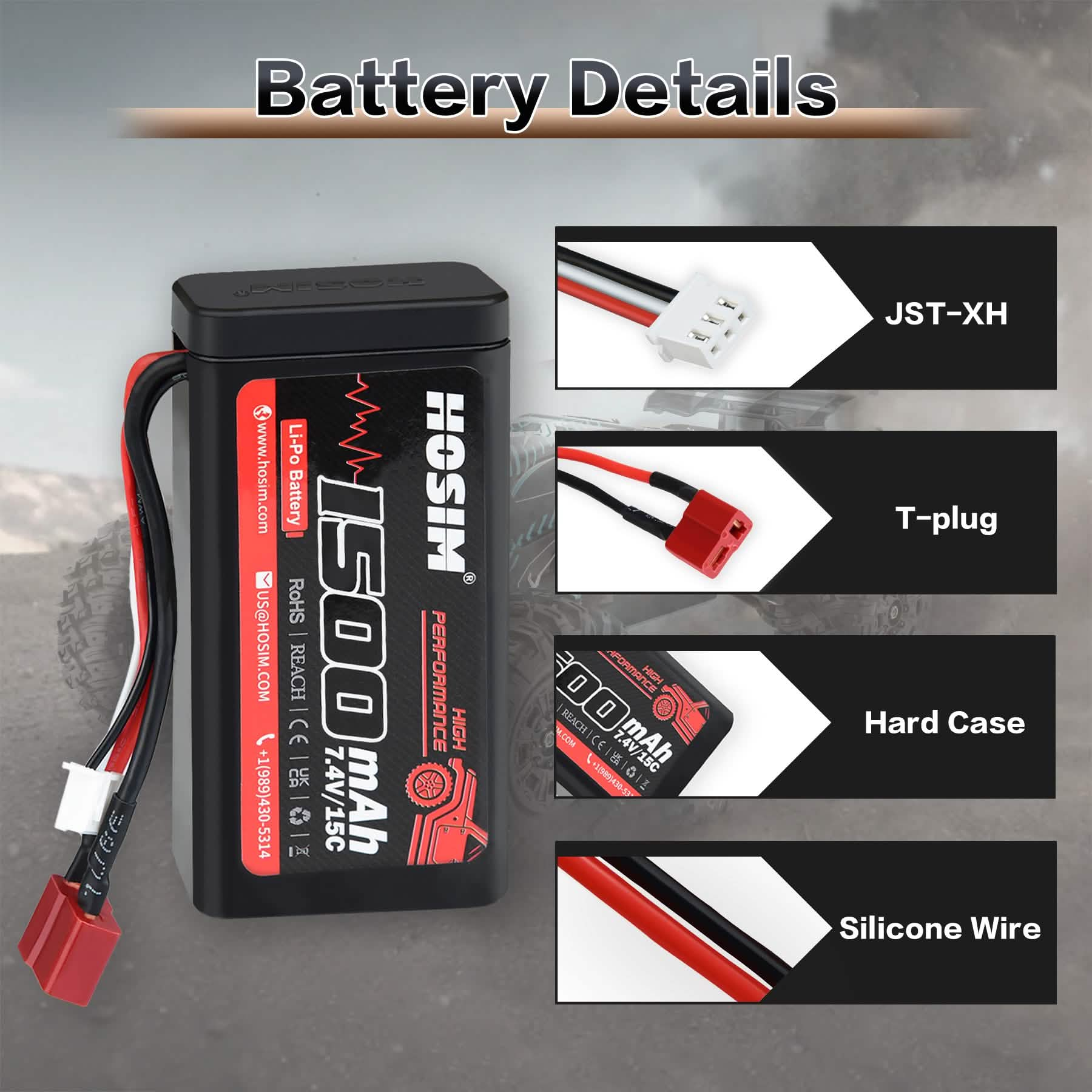 RC Car Batter 7.4V 1500mAh 15C Lipo Battery with Charger