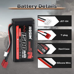 RC Car Battery 7.4V 1500mAh 15C Lipo Battery 2PCS & 2 Charger