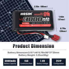 RC Car Battery 7.4V 15C 3000mAh Lipo Battery RC Lipo Batteries 2PCS with 2 USB Chargers