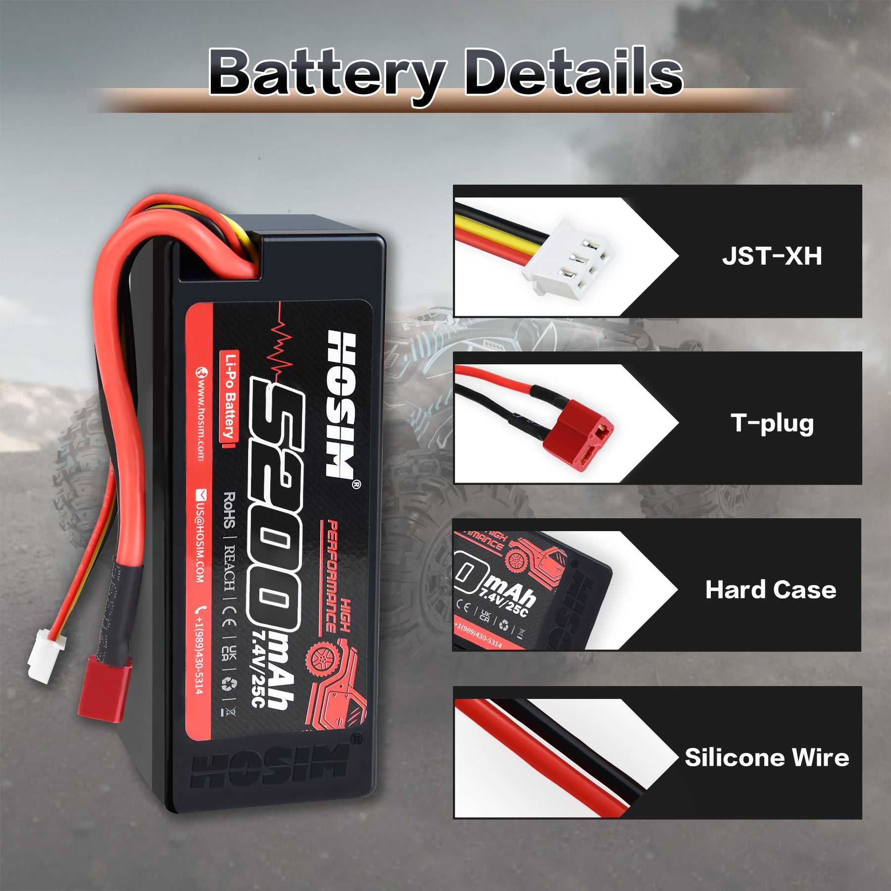 RC Cars Battery 25C 2S 7.4V 5200mAh for High Speed RC Truck X07 X08 X17 X25 X27