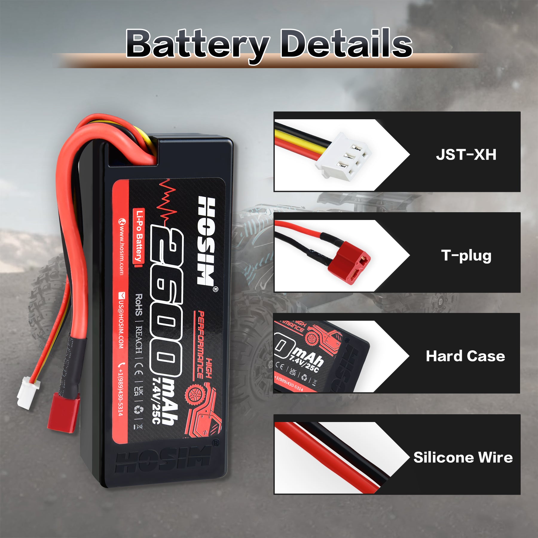 RC Cars Battery 25C 2S 7.4V 2600mAh for X07 X08 X17 X27 X07W X25 2PCS