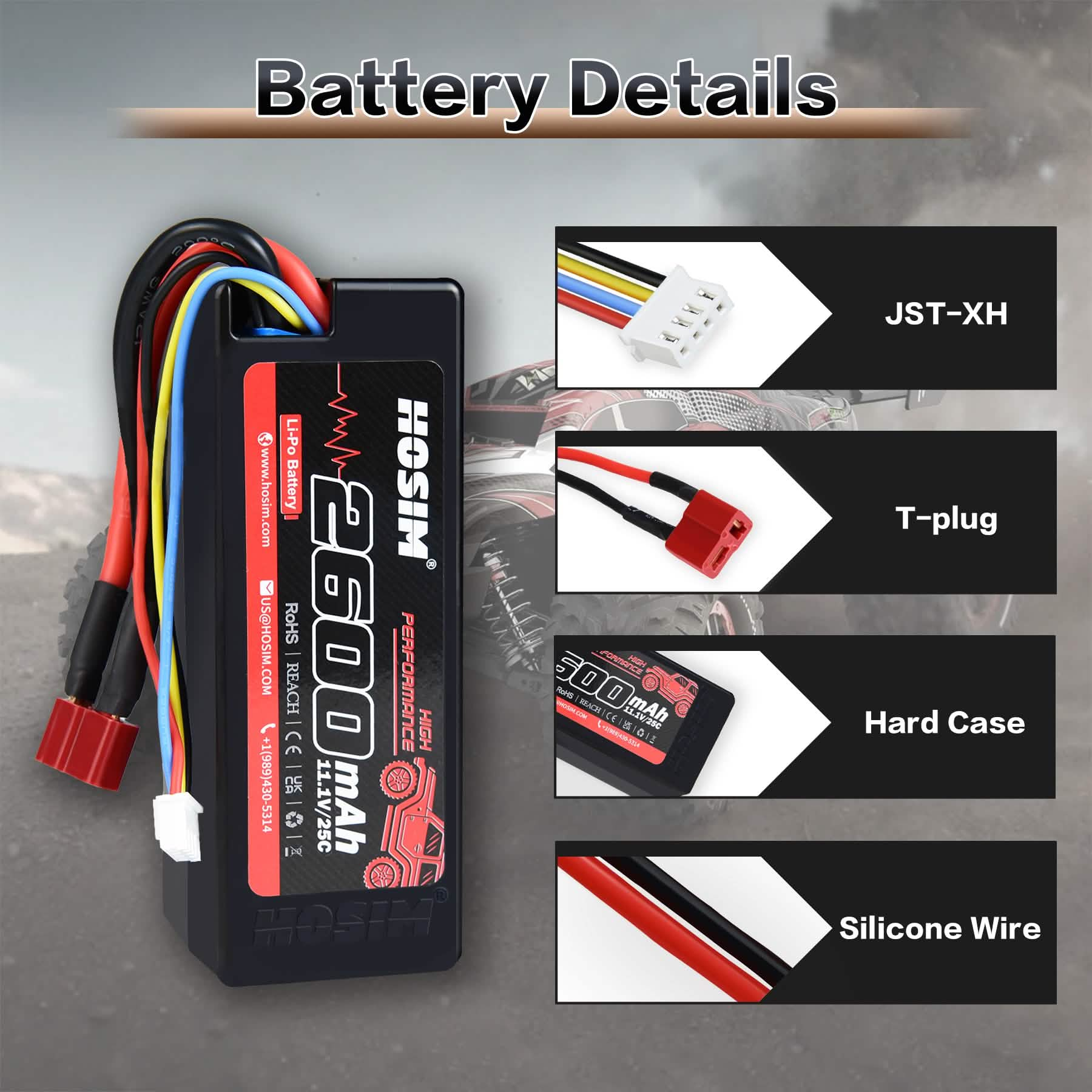 RC Car Battery 3S 11.1V 2600mAh Li-po Battery 25C for 1/10 Scale