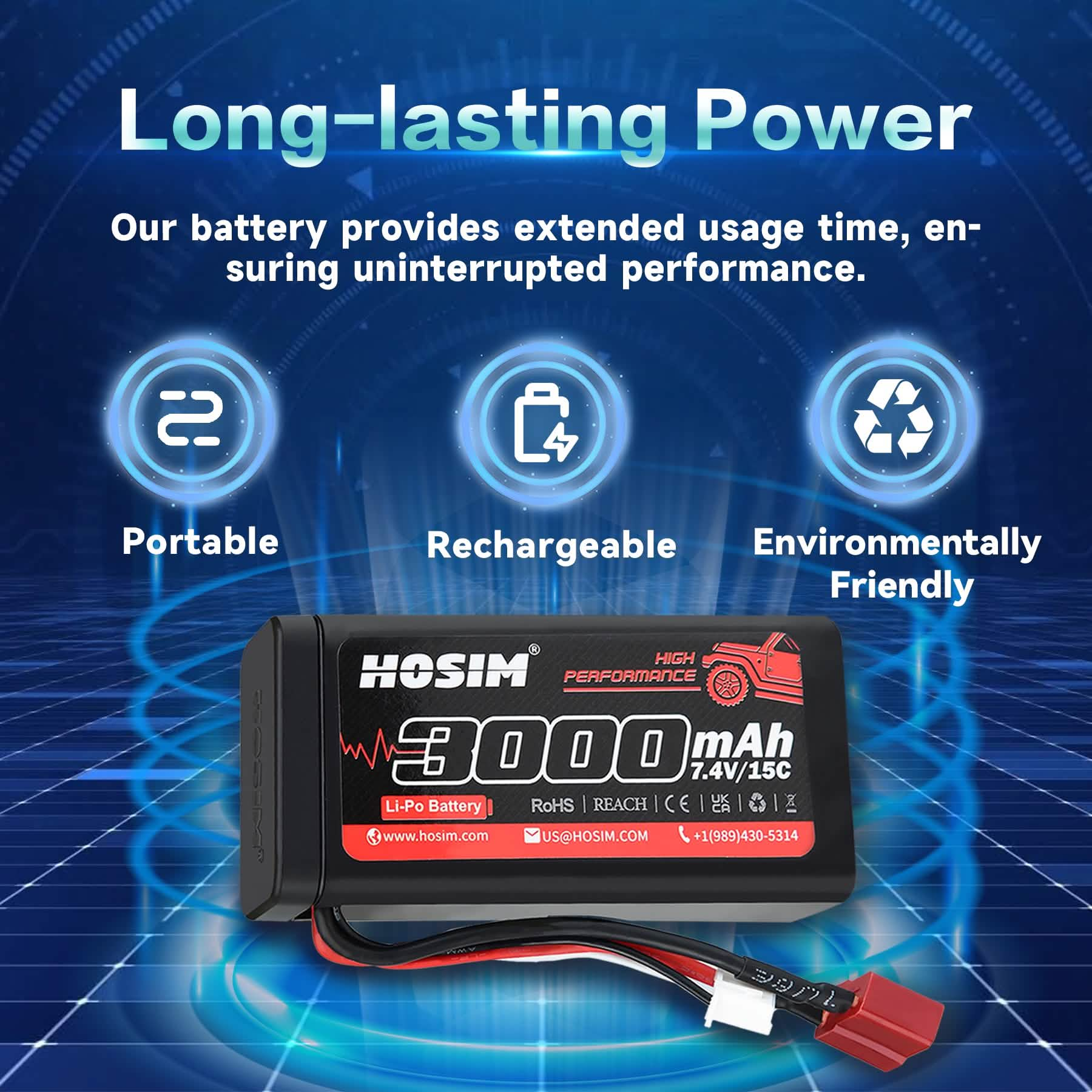 RC Car Battery 7.4V 15C 3000mAh Lipo Battery