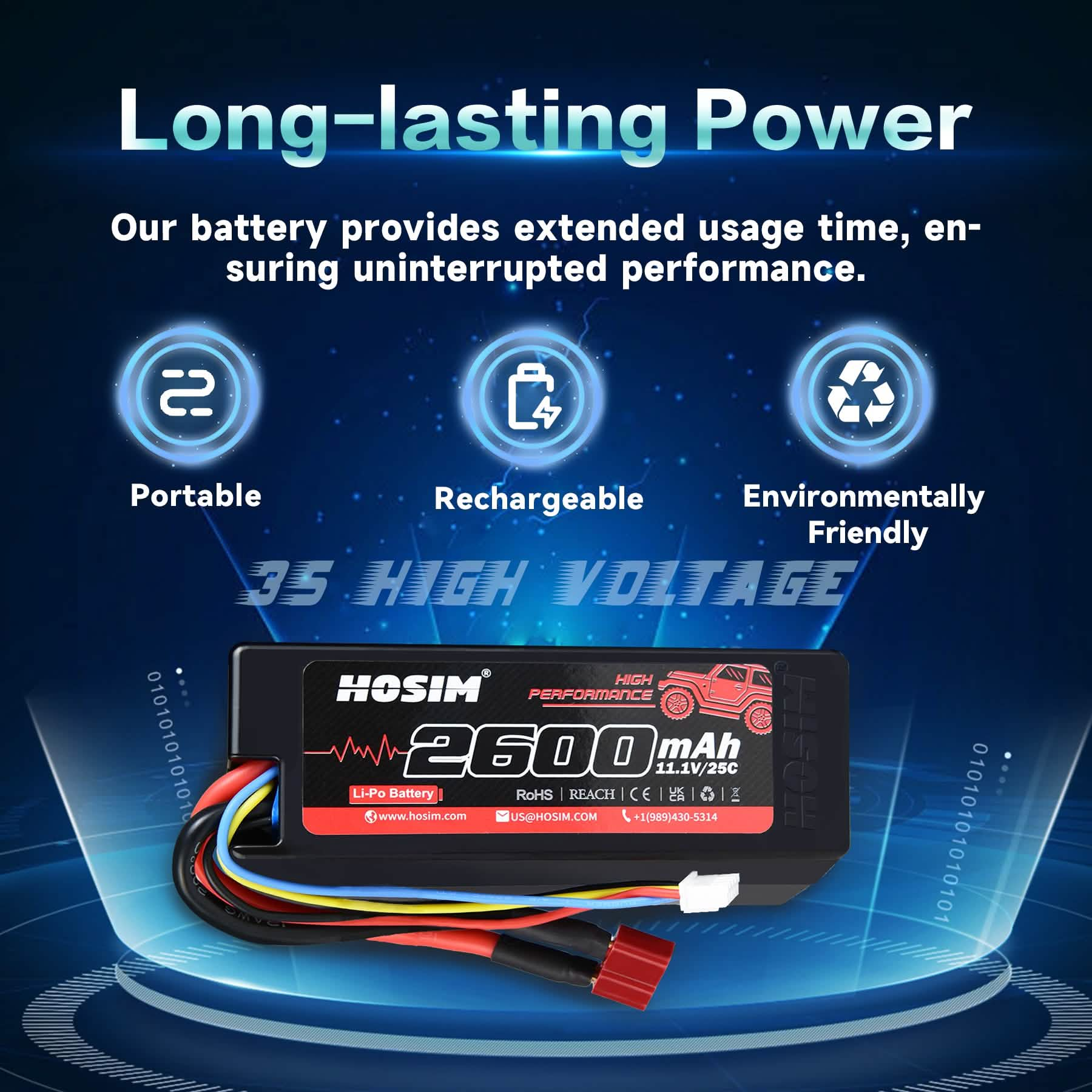 RC Car Battery 3S 11.1V 2600mAh Li-po Battery 25C for 1/10 Scale