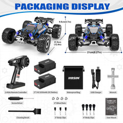 Hosim 1:16 Brushless RC Car Remote Control Truck for Adults 60+KMH 4WD Fast Radio Off-Road Cars Waterproof Hobby Grade Toy Crawler 2 Batteries 40+ Min Play