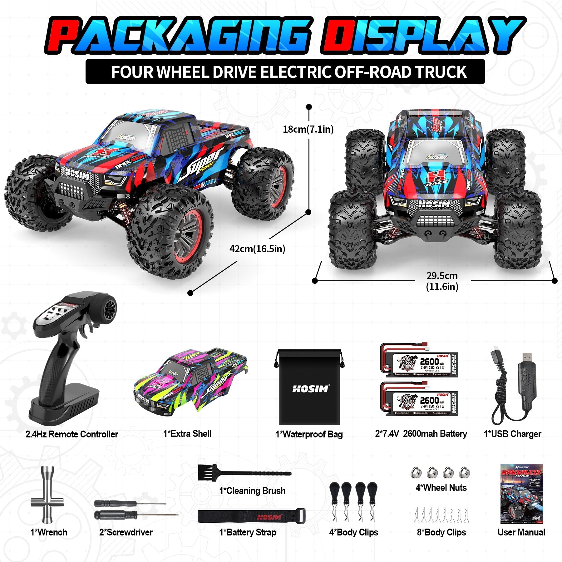 Hosim 1:10 Brushless RC Cars High Speed 68+KM Remote Control Car X-08 4WD Off Road RC Monster Trucks Blue（mikehowl)