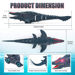 Haijon RC Boat Dinosaur,Remote Control Mosasaurus , 2Batteries Fast Radio Remote Control Boats 2.4GHz with LED Lights for Adult Kids Toys Gift