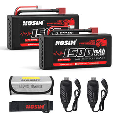 RC Car Battery 7.4V 1500mAh 15C 2PCS Lipo Battery 2 USB Chargers & Battery Bag & Battery Strap