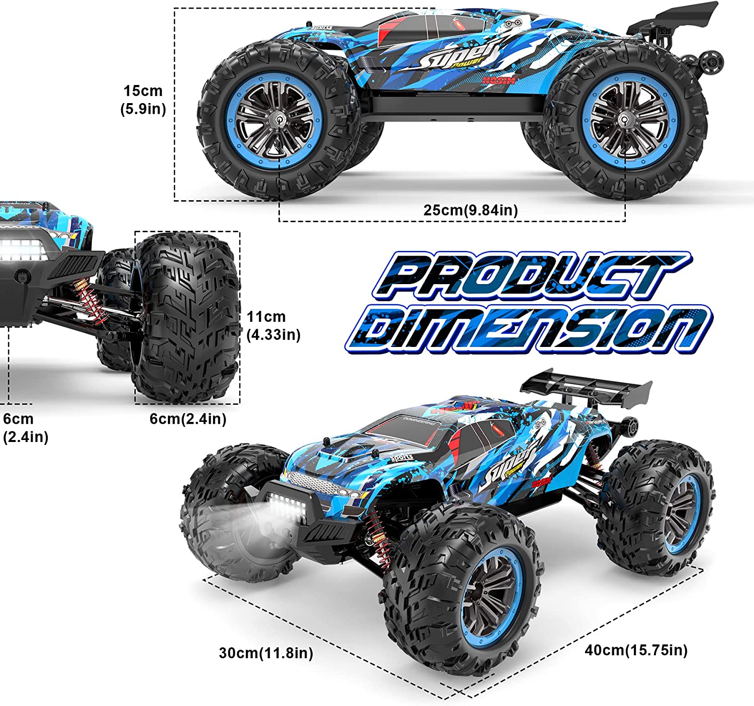 Hosim Brushless RC Cars 1:10 High Speed ​​68+KM Ferngesteuertes Auto, verbesserte X-07 4WD Off Road RC Monster Trucks 