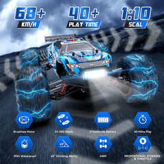 Hosim Brushless RC Cars 1:10 High Speed ​​68+KM Ferngesteuertes Auto, verbesserte X-07 4WD Off Road RC Monster Trucks 