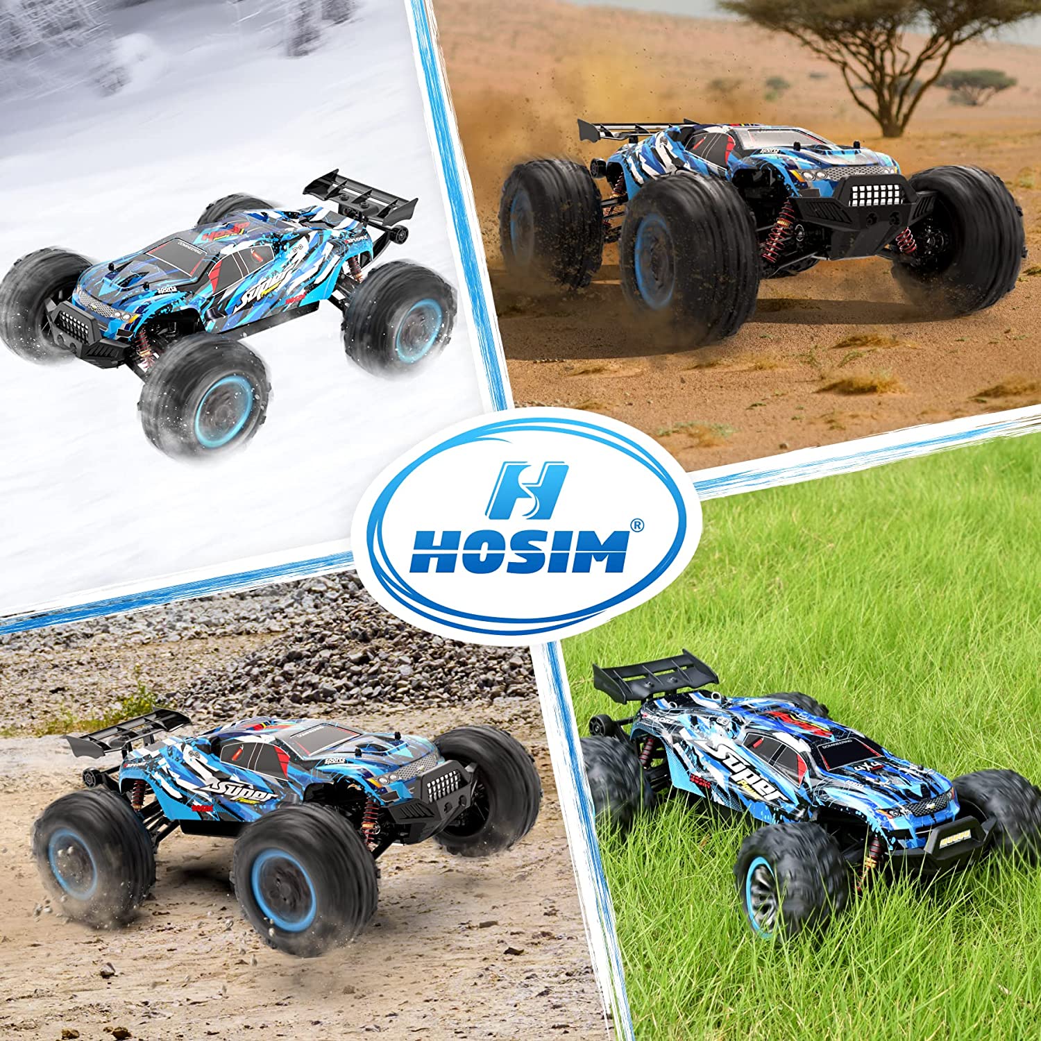 Hosim Brushless RC Cars 1:10 High Speed ​​68+KM Ferngesteuertes Auto, verbesserte X-07 4WD Off Road RC Monster Trucks 