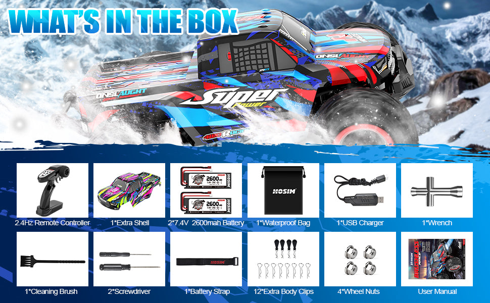 Hosim 1:10 Brushless RC Cars High Speed 68+KM Remote Control Car X-08 4WD Off Road RC Monster Trucks Blue（mikehowl)