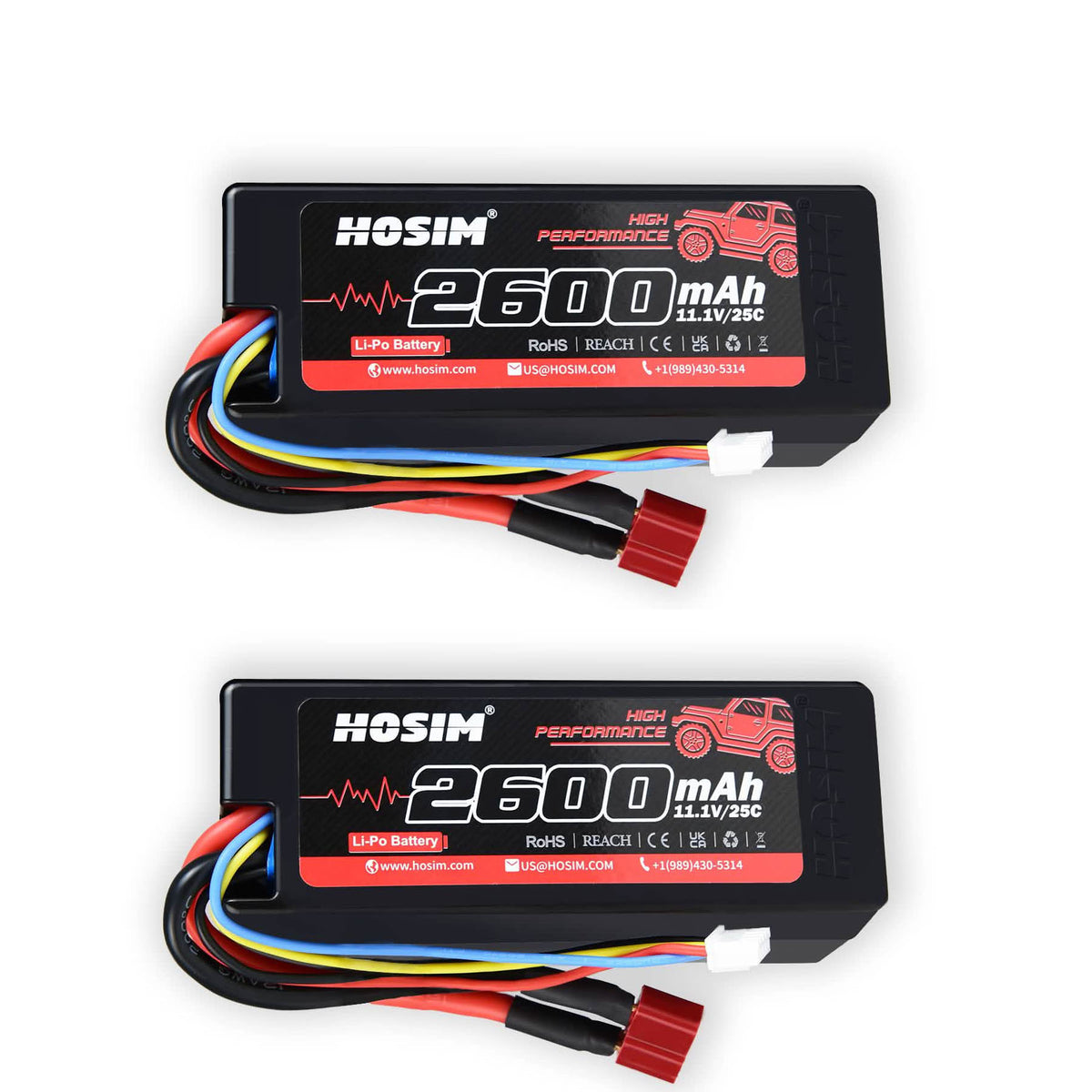 RC Car Battery 2PCS 3S 11.1V 2600mAh Li-po Battery 25C for 1/10 Scale