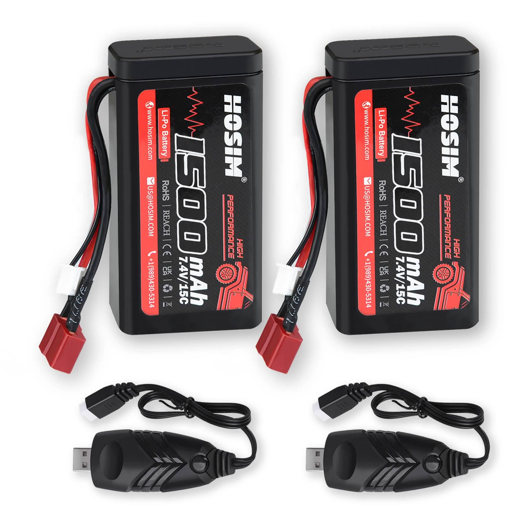 RC Car Battery 7.4V 1500mAh 15C Lipo Battery 2PCS & 2 Charger