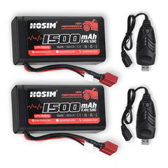 RC Car Battery 7.4V 1500mAh 15C Lipo Battery 2PCS & 2 Charger