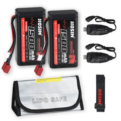 RC Car Battery 7.4V 1500mAh 15C 2PCS Lipo Battery 2 USB Chargers & Battery Bag & Battery Strap