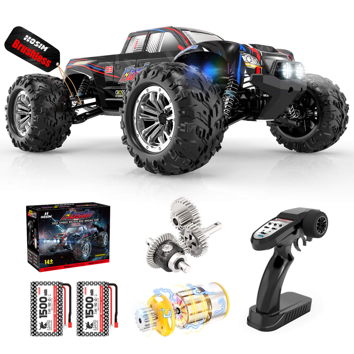 Hosim Brushless 1:10 RC Car High Speed Remote Control Car Monster Truck 62KM/H RC Drift Car X16 4WD Off-road