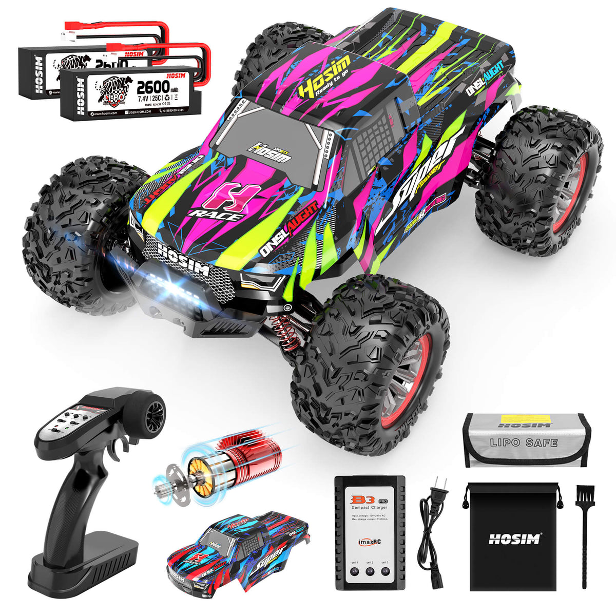 Hosim RC Cars 1:10 Brushless Remote Control Car RC Monster Truck High Speed 68+KM  X-08 4WD Off Road