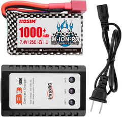 Hosim RC Cars Battery, 7.4v 25C T Connector 1000mAh Li-Po Battery, 1 Balance Charger for Q901 Q903 Q905