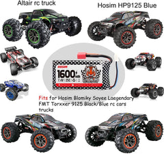 Hosim 2pcs 1600mah lipo Battery 7.4v 25C RC Cars Battery with 1 Battery Bag, 1 Balance Charger, 1 Strap & 1 Double Connector for 9125 9126 HS9125